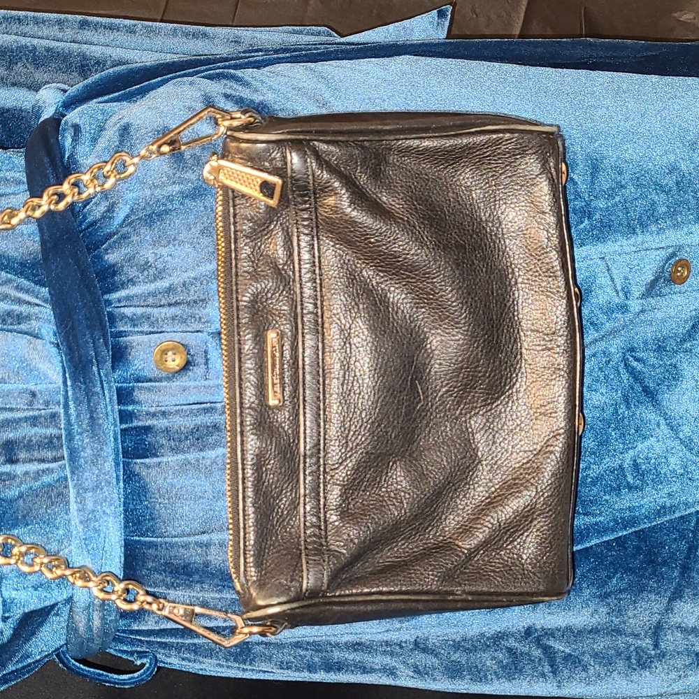 🤩Black leather Rebecca Minkoff Mini M.A.C. Crossbody bag with Gold Accents